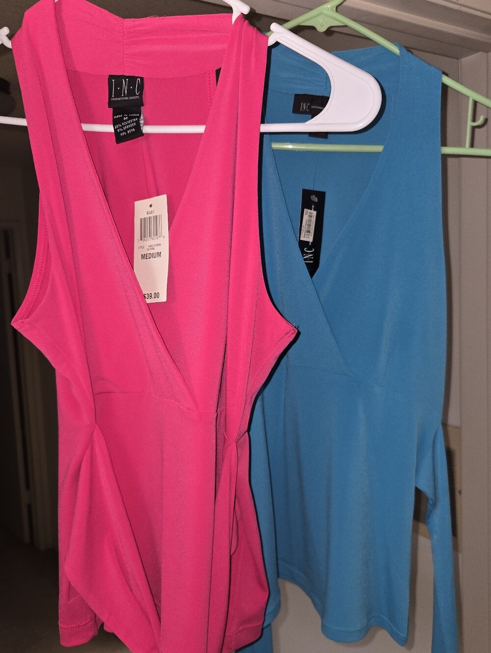 INC International Concepts Sleeveless Surplice Camisoles in Hot Pink and Teal